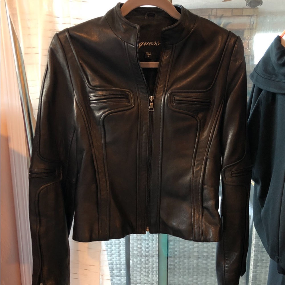 🏍Black Genuine Leather Jacket by GUESS!
